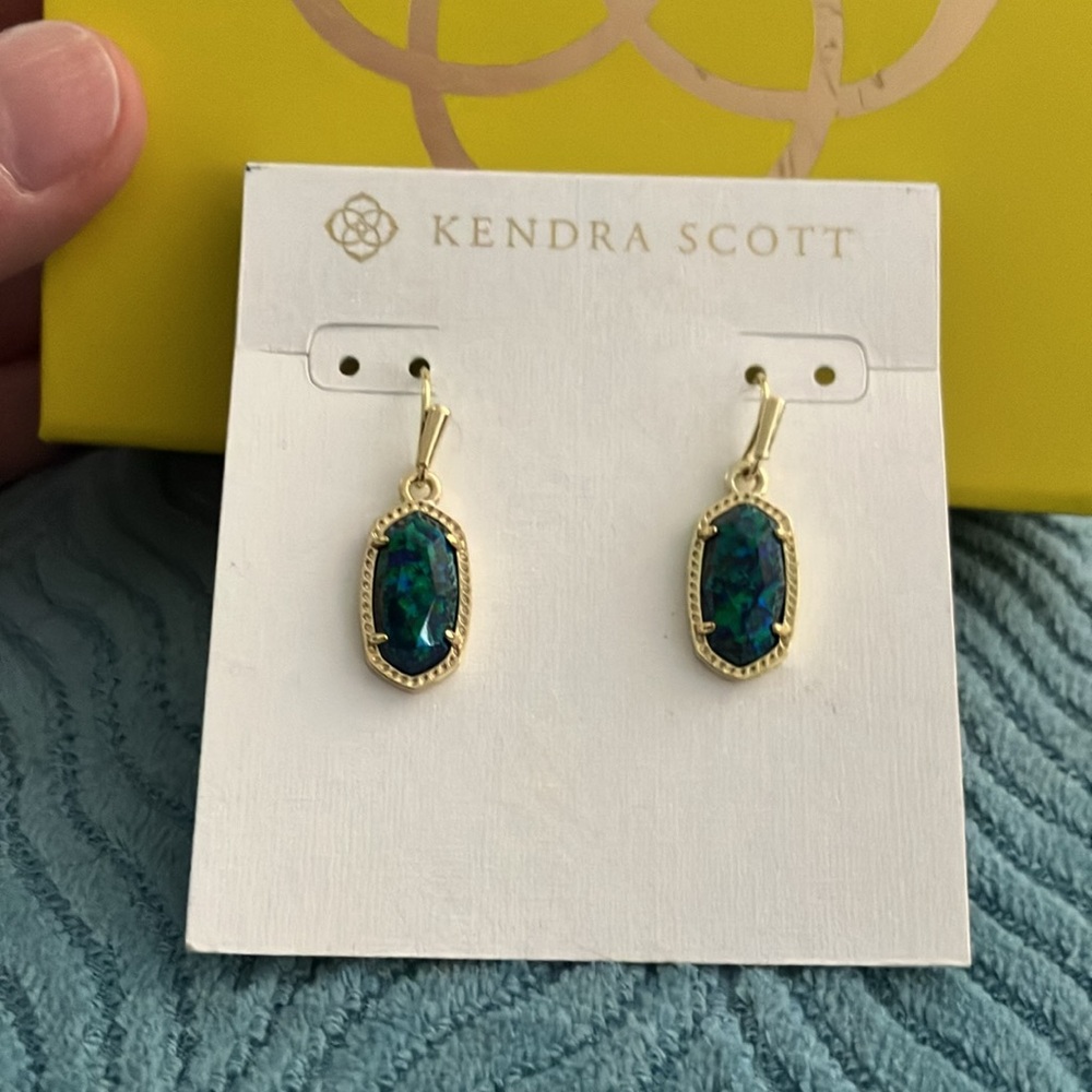Kendra Scott Teal and Gold Oval Earrings - Picture 2 of 4